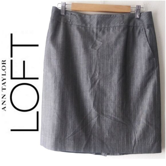 ANN TAYLOR LOFT PINSTRIPE SKIRT - GRAY & WHITE - Picture 1 of 5